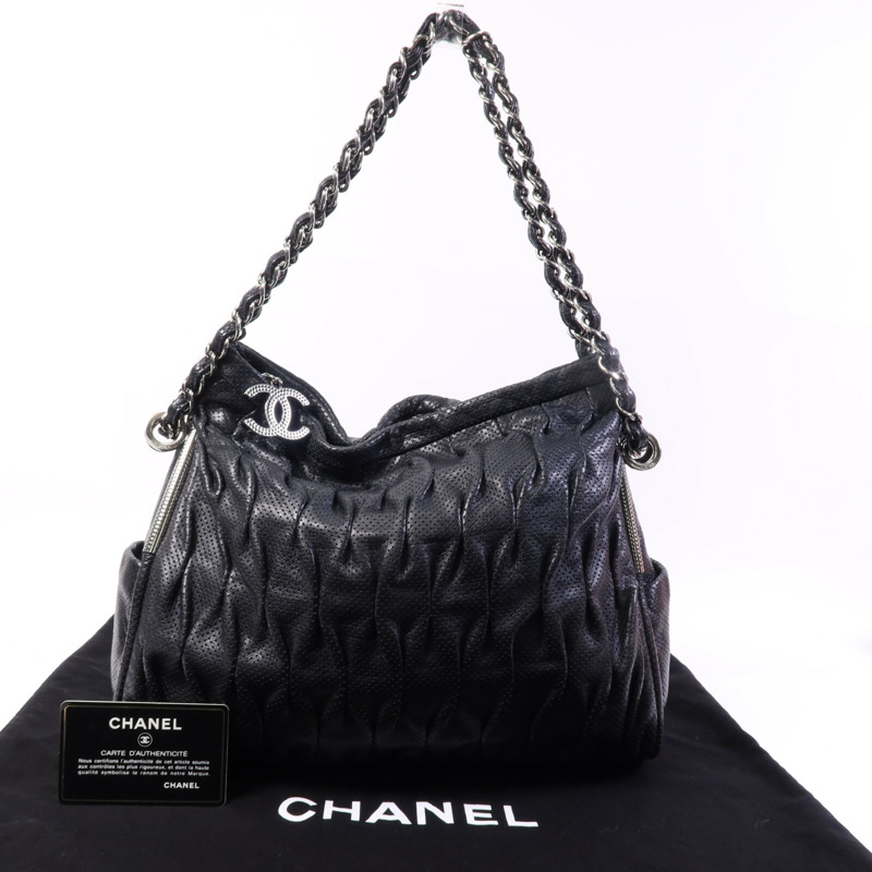 CHANEL 牛皮皮革Chain Shoulder Bag銀扣鏈帶肩背袋-9