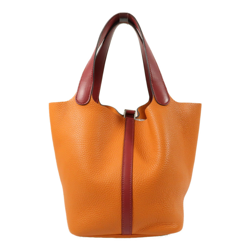 HERMES 【Hermes Fair】Clemence皮革Picotin MM銀扣手挽袋Rouge Grenade/Orange-1