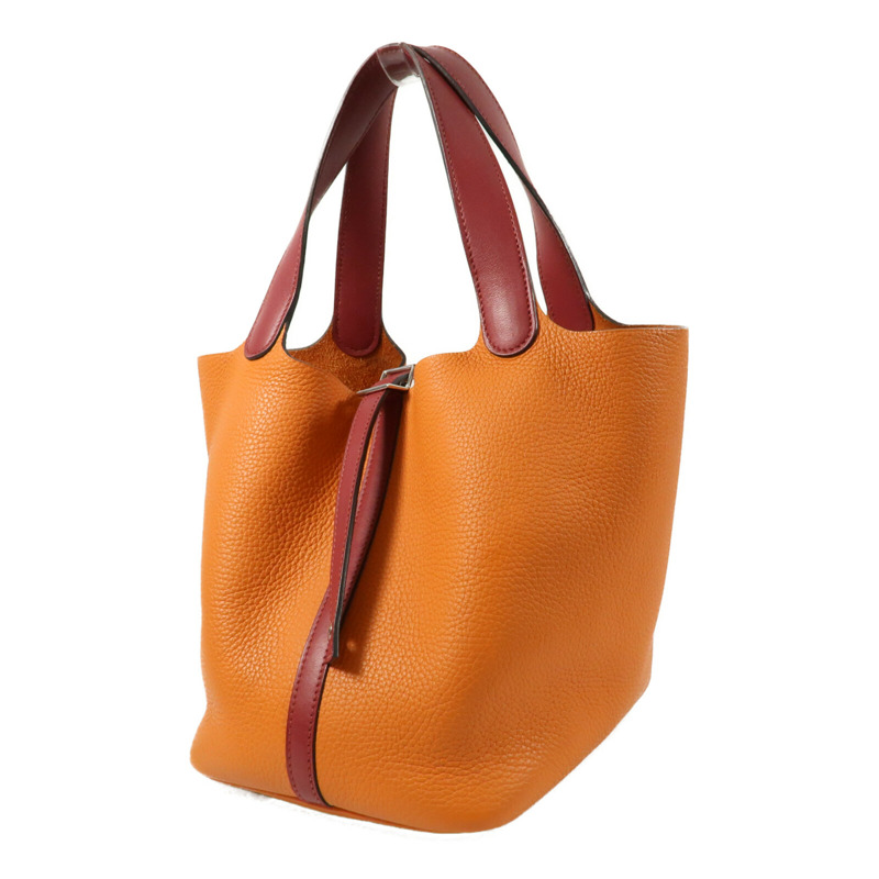 HERMES 【Hermes Fair】Clemence皮革Picotin MM銀扣手挽袋Rouge Grenade/Orange-2