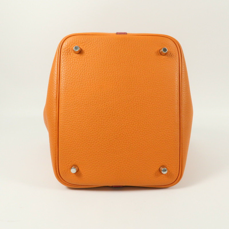 HERMES 【Hermes Fair】Clemence皮革Picotin MM銀扣手挽袋Rouge Grenade/Orange-3