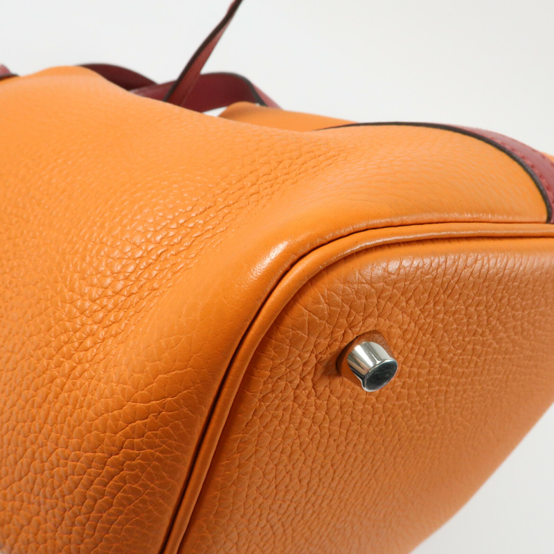HERMES 【Hermes Fair】Clemence皮革Picotin MM銀扣手挽袋Rouge Grenade/Orange-4