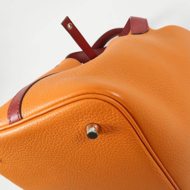HERMES 【Hermes Fair】Clemence皮革Picotin MM銀扣手挽袋Rouge Grenade/Orange-5