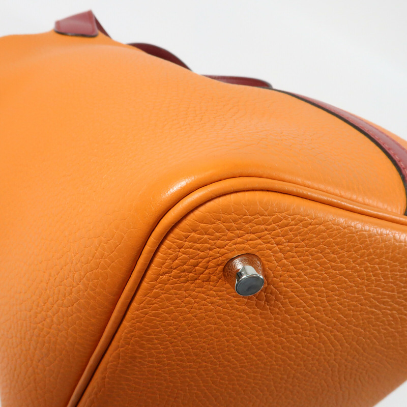 HERMES 【Hermes Fair】Clemence皮革Picotin MM銀扣手挽袋Rouge Grenade/Orange-6