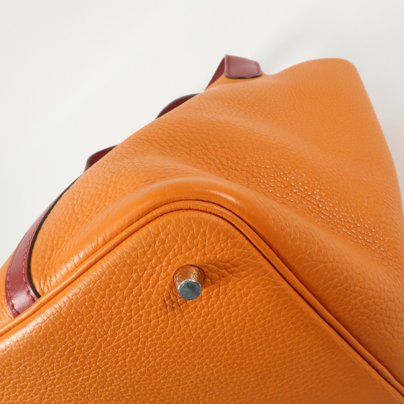 HERMES 【Hermes Fair】Clemence皮革Picotin MM銀扣手挽袋Rouge Grenade/Orange-7