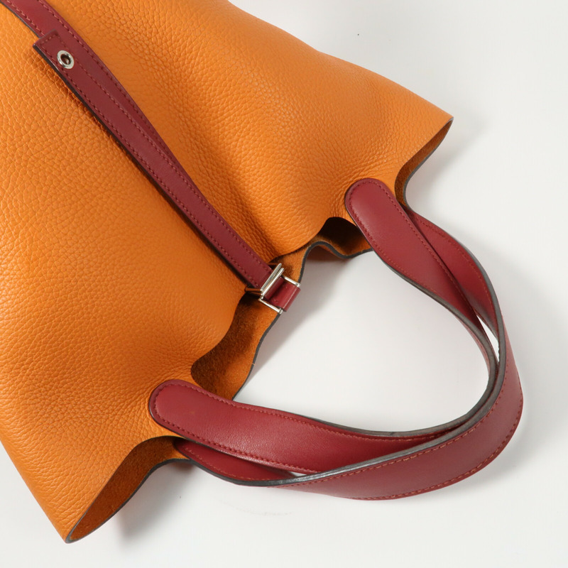 HERMES 【Hermes Fair】Clemence皮革Picotin MM銀扣手挽袋Rouge Grenade/Orange-8