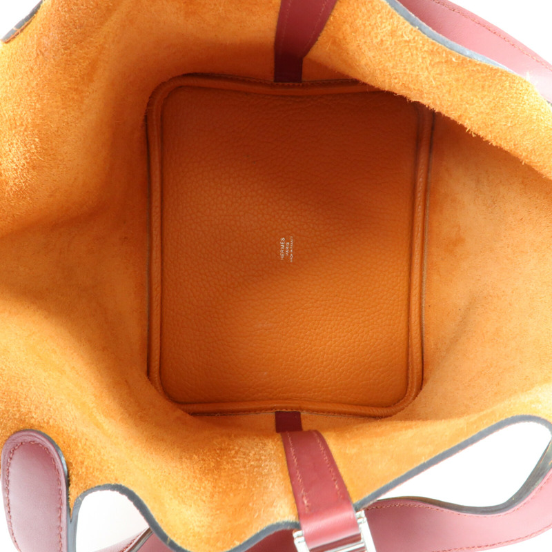 HERMES 【Hermes Fair】Clemence皮革Picotin MM銀扣手挽袋Rouge Grenade/Orange-10