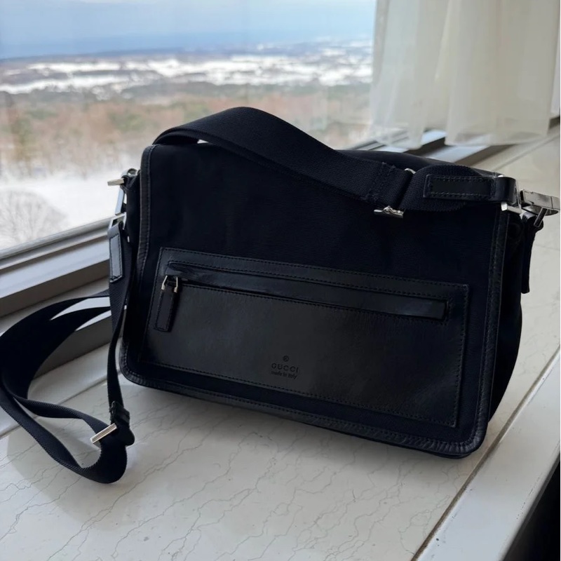 古馳 斜挎包  郵差包 肩背  斜挎  gucci black黑色 nylon /leather crossbody bag-0