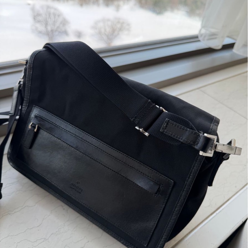古馳 斜挎包  郵差包 肩背  斜挎  gucci black黑色 nylon /leather crossbody bag-2