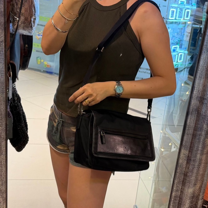 古馳 斜挎包  郵差包 肩背  斜挎  gucci black黑色 nylon /leather crossbody bag-6