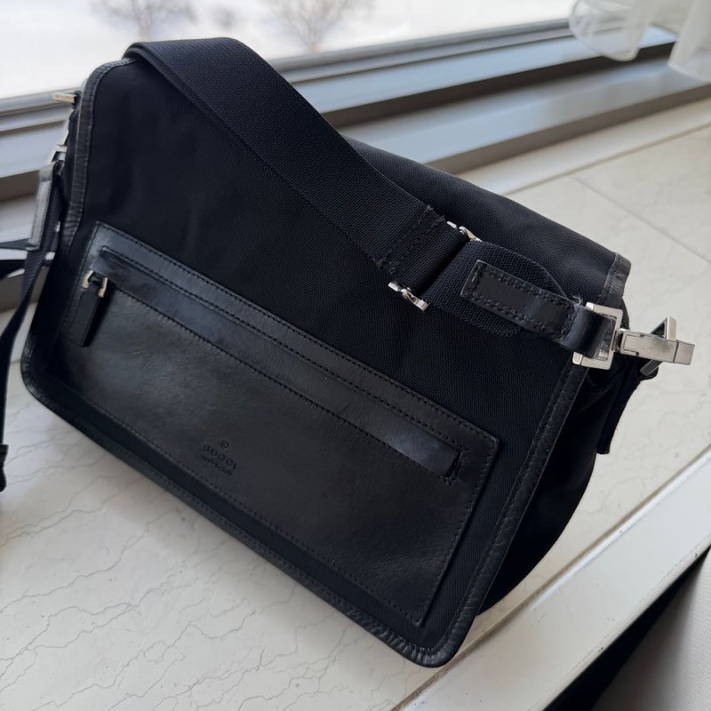 古馳 斜挎包  郵差包 肩背  斜挎  gucci black黑色 nylon /leather crossbody bag-7