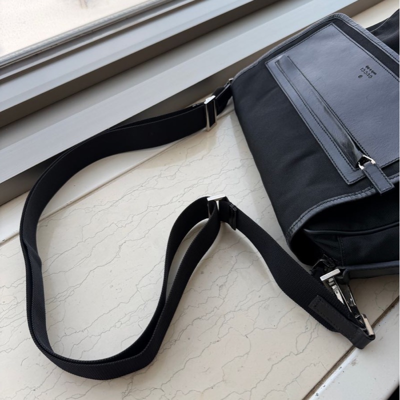 古馳 斜挎包  郵差包 肩背  斜挎  gucci black黑色 nylon /leather crossbody bag-16