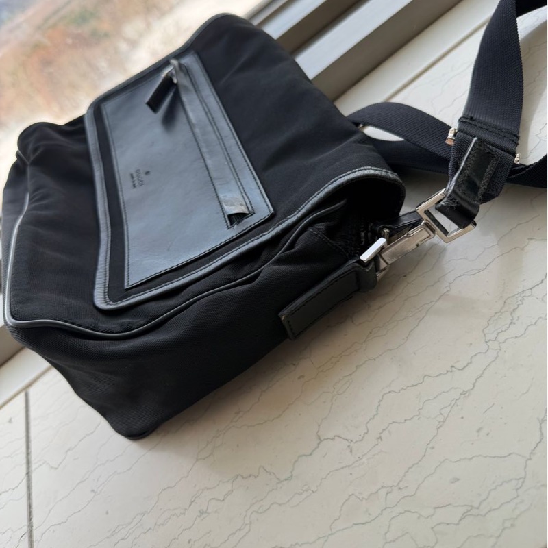 古馳 斜挎包  郵差包 肩背  斜挎  gucci black黑色 nylon /leather crossbody bag-21