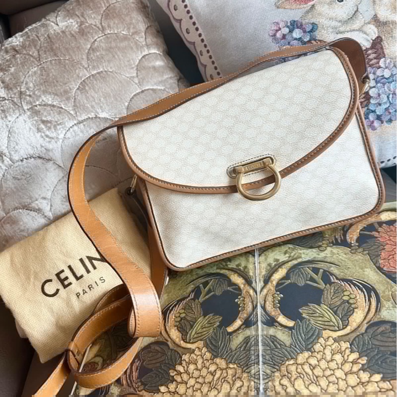 思琳 白老花 白色 老花 凱旋門 馬蹄扣 斜背包 側背包 中古包包 vintage celine bag-0