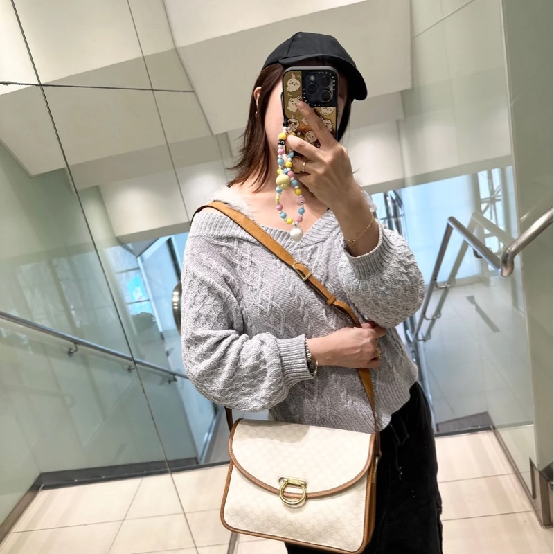 思琳 白老花 白色 老花 凱旋門 馬蹄扣 斜背包 側背包 中古包包 vintage celine bag-1