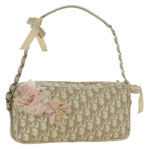 Christian Dior Trotter帆布少女包 PVC皮革 米色 銀色 正品 YKZ130SAV