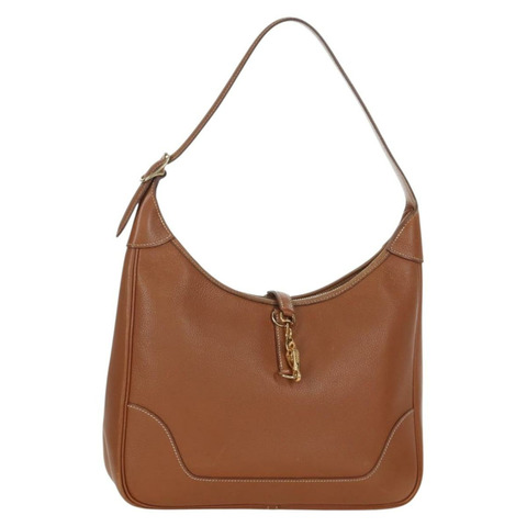 愛馬仕 Trim 31 肩背包，Togo 皮革，棕色金色，正品 am11092V