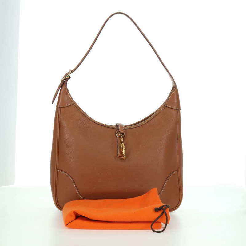 【日本直送】愛馬仕 Trim 31 肩背包，Togo 皮革，棕色金色，正品 am11092V-11