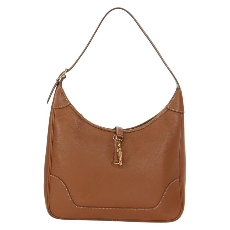 【日本直送】愛馬仕 Trim 31 肩背包，Togo 皮革，棕色金色，正品 am11092V-12