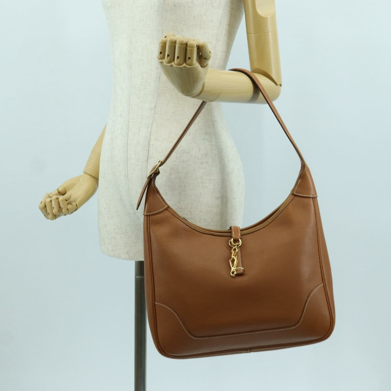 【日本直送】愛馬仕 Trim 31 肩背包，Togo 皮革，棕色金色，正品 am11092V-27