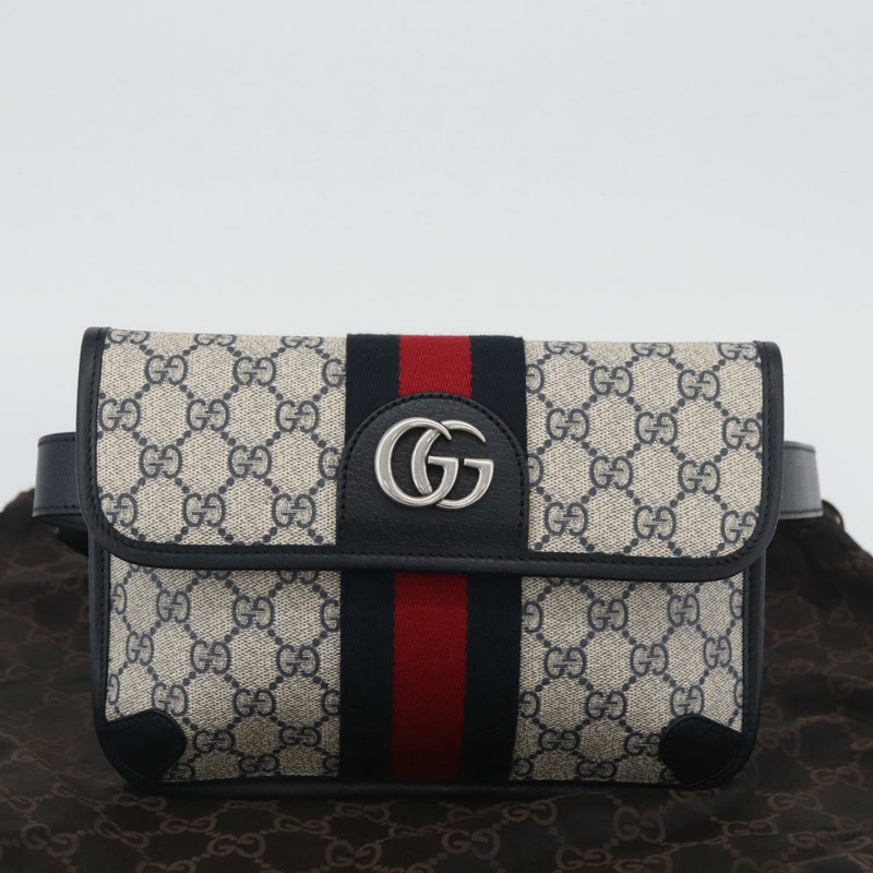 【日本直送】GUCCI GG Supreme Sherry Line 腰包 PVC 米色 銀色 674081 正品 ka3418M-11