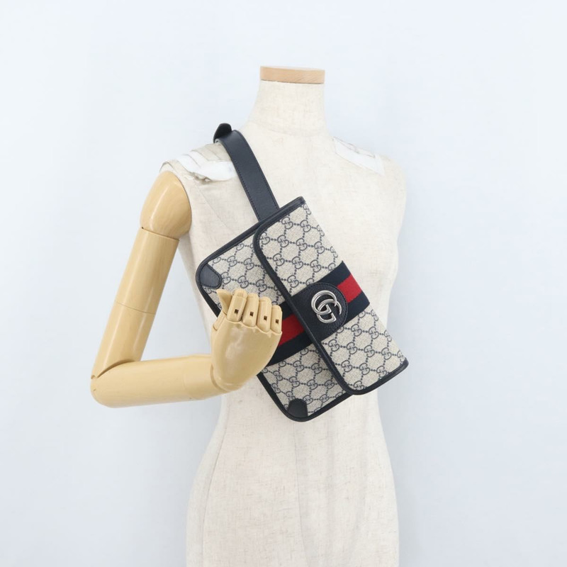 【日本直送】GUCCI GG Supreme Sherry Line 腰包 PVC 米色 銀色 674081 正品 ka3418M-21