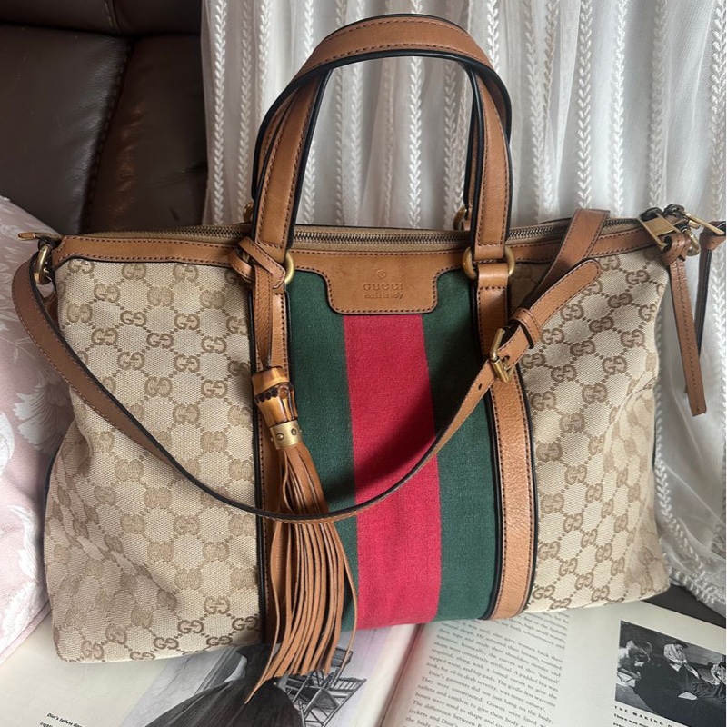 古馳 老花帆布 手提包  側背包 斜背包 流蘇包 竹節包 單肩包 通勤包休閒包 中古包 經典款 Gucci Ophidia tote bag-0