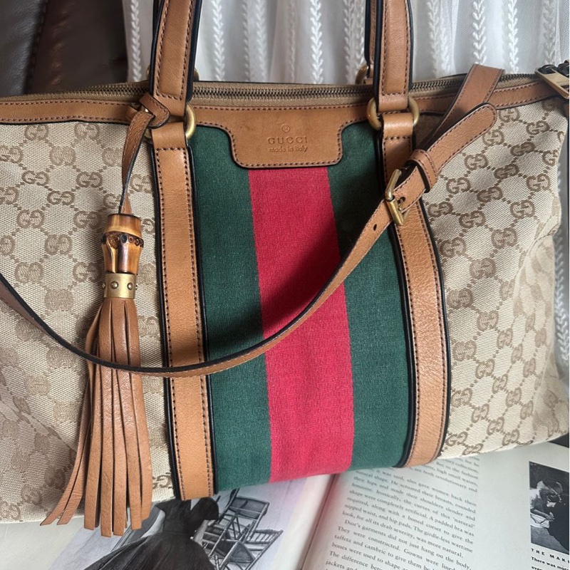 古馳 老花帆布 手提包  側背包 斜背包 流蘇包 竹節包 單肩包 通勤包休閒包 中古包 經典款 Gucci Ophidia tote bag-4