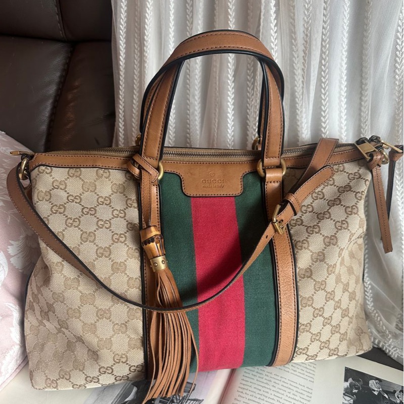 古馳 老花帆布 手提包  側背包 斜背包 流蘇包 竹節包 單肩包 通勤包休閒包 中古包 經典款 Gucci Ophidia tote bag-5