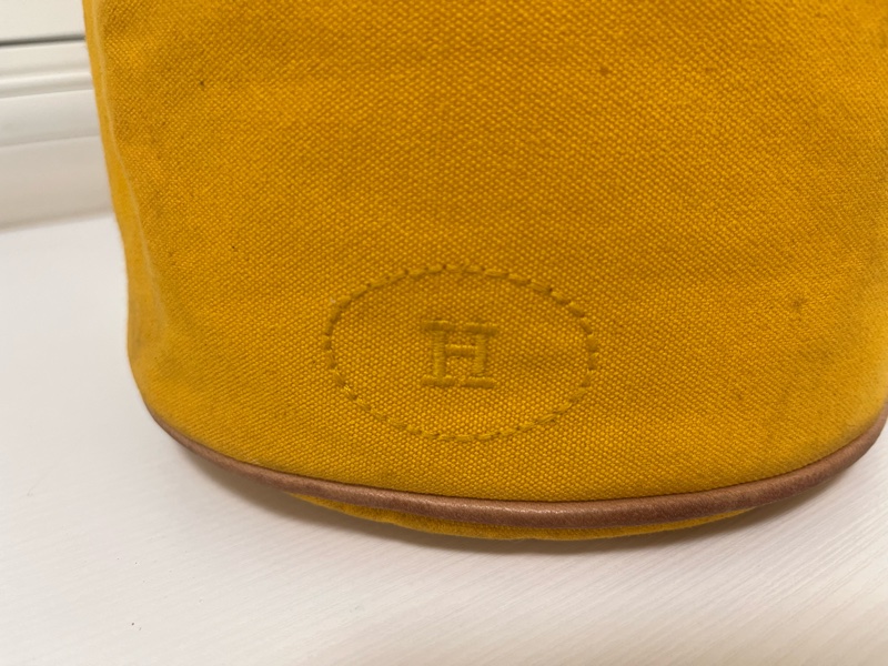 HERMES 古董包 - 金扣黃帆布水桶包-1