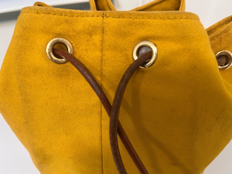 HERMES 古董包 - 金扣黃帆布水桶包-7