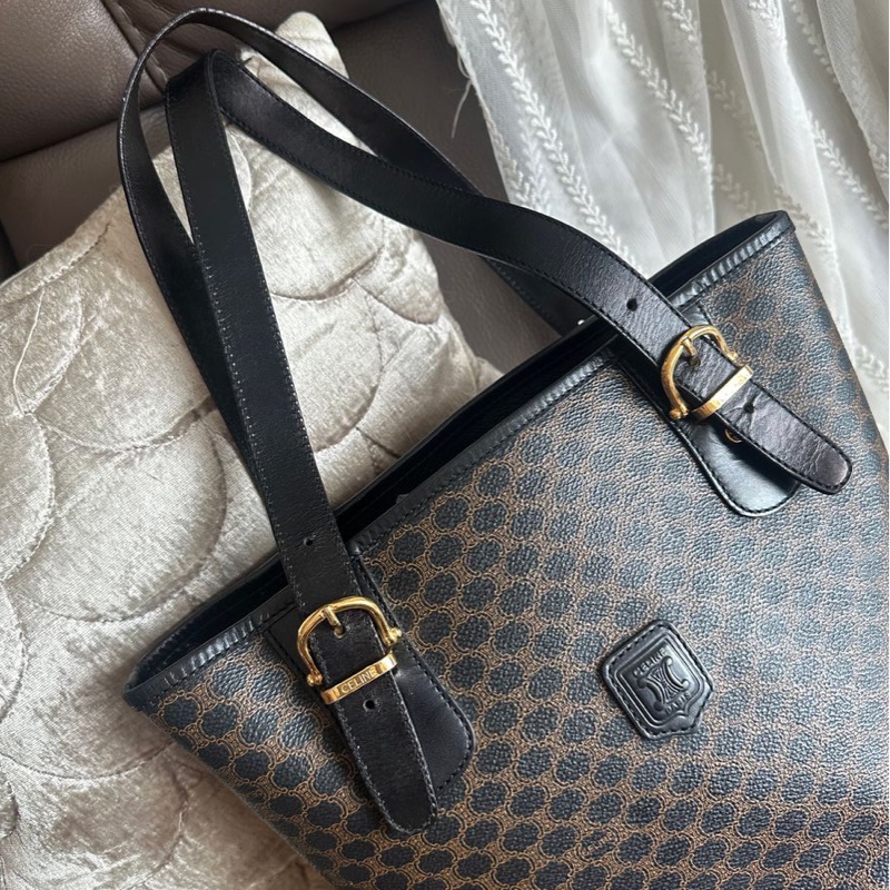 思琳 水桶包 托特包 中古包 Celine 賽琳 黑色老花 側揹包 單肩包 手提包 腋下包 vintage celine bucket bag 黑色 皮革 中古 復古 古董-3