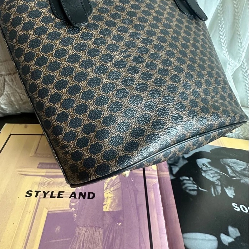 思琳 水桶包 托特包 中古包 Celine 賽琳 黑色老花 側揹包 單肩包 手提包 腋下包 vintage celine bucket bag 黑色 皮革 中古 復古 古董-6