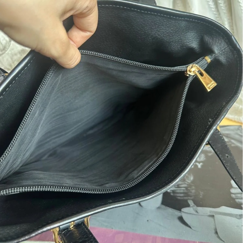 思琳 水桶包 托特包 中古包 Celine 賽琳 黑色老花 側揹包 單肩包 手提包 腋下包 vintage celine bucket bag 黑色 皮革 中古 復古 古董-12