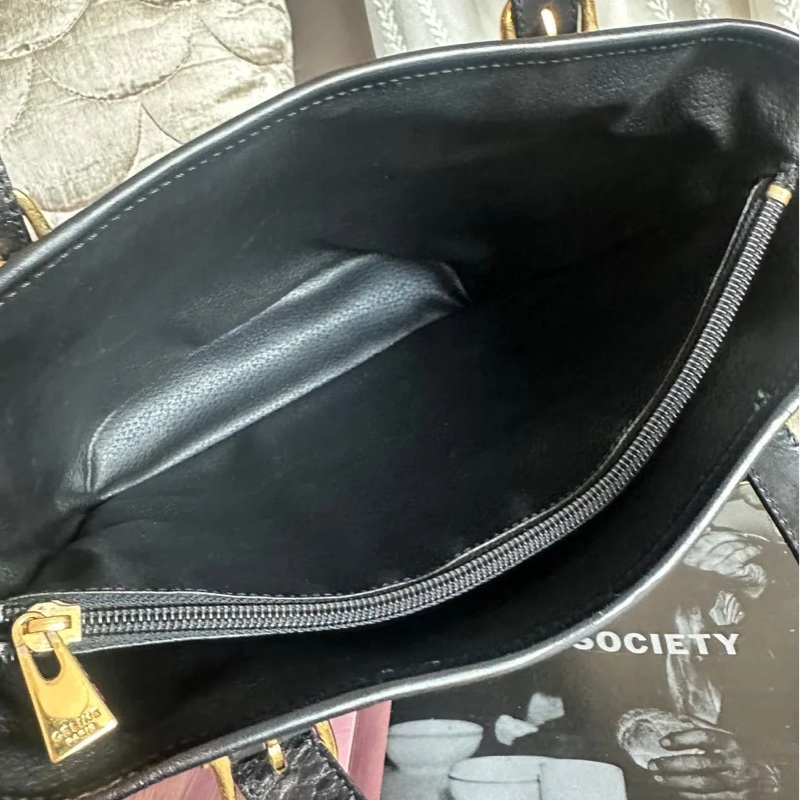 思琳 水桶包 托特包 中古包 Celine 賽琳 黑色老花 側揹包 單肩包 手提包 腋下包 vintage celine bucket bag 黑色 皮革 中古 復古 古董-15