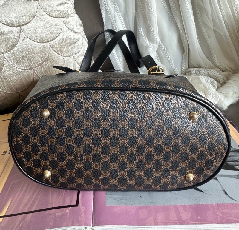 思琳 水桶包 托特包 中古包 Celine 賽琳 黑色老花 側揹包 單肩包 手提包 腋下包 vintage celine bucket bag 黑色 皮革 中古 復古 古董-18