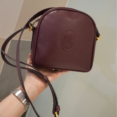 卡地亞 手提包  側背包 斜背包 流蘇包 豆腐包 單肩包 休閒包 棗紅色 酒紅色 中古包 經典款 cartier vintage bag burgundy