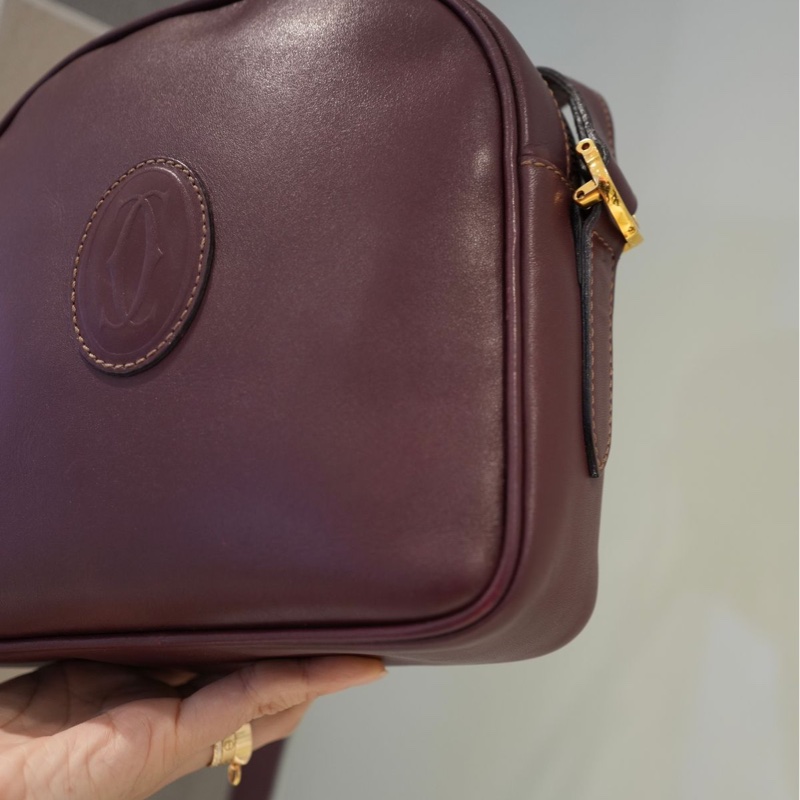 卡地亞 手提包  側背包 斜背包 流蘇包 豆腐包 單肩包 休閒包 棗紅色 酒紅色 中古包 經典款 cartier vintage bag burgundy-4