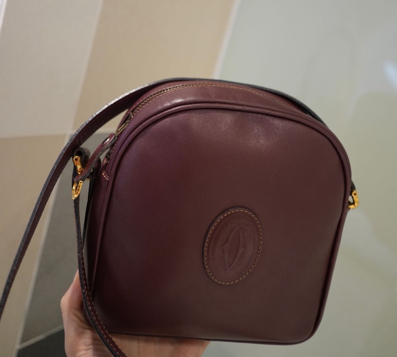 卡地亞 手提包  側背包 斜背包 流蘇包 豆腐包 單肩包 休閒包 棗紅色 酒紅色 中古包 經典款 cartier vintage bag burgundy-7