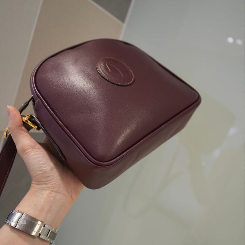 卡地亞 手提包  側背包 斜背包 流蘇包 豆腐包 單肩包 休閒包 棗紅色 酒紅色 中古包 經典款 cartier vintage bag burgundy-8