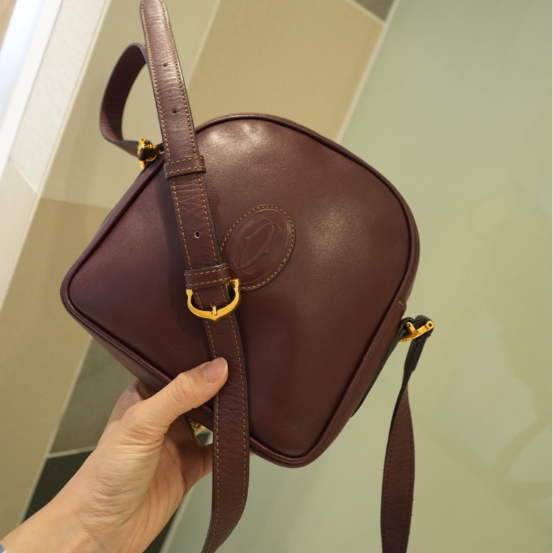 卡地亞 手提包  側背包 斜背包 流蘇包 豆腐包 單肩包 休閒包 棗紅色 酒紅色 中古包 經典款 cartier vintage bag burgundy-12