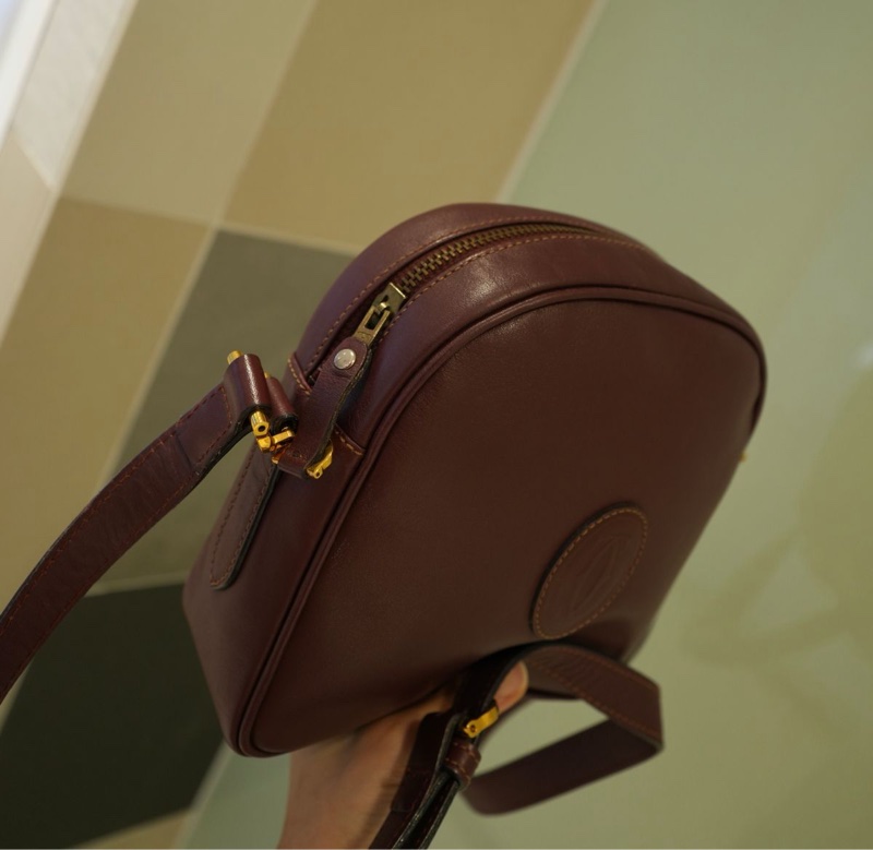 卡地亞 手提包  側背包 斜背包 流蘇包 豆腐包 單肩包 休閒包 棗紅色 酒紅色 中古包 經典款 cartier vintage bag burgundy-13