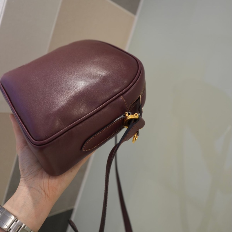 卡地亞 手提包  側背包 斜背包 流蘇包 豆腐包 單肩包 休閒包 棗紅色 酒紅色 中古包 經典款 cartier vintage bag burgundy-14