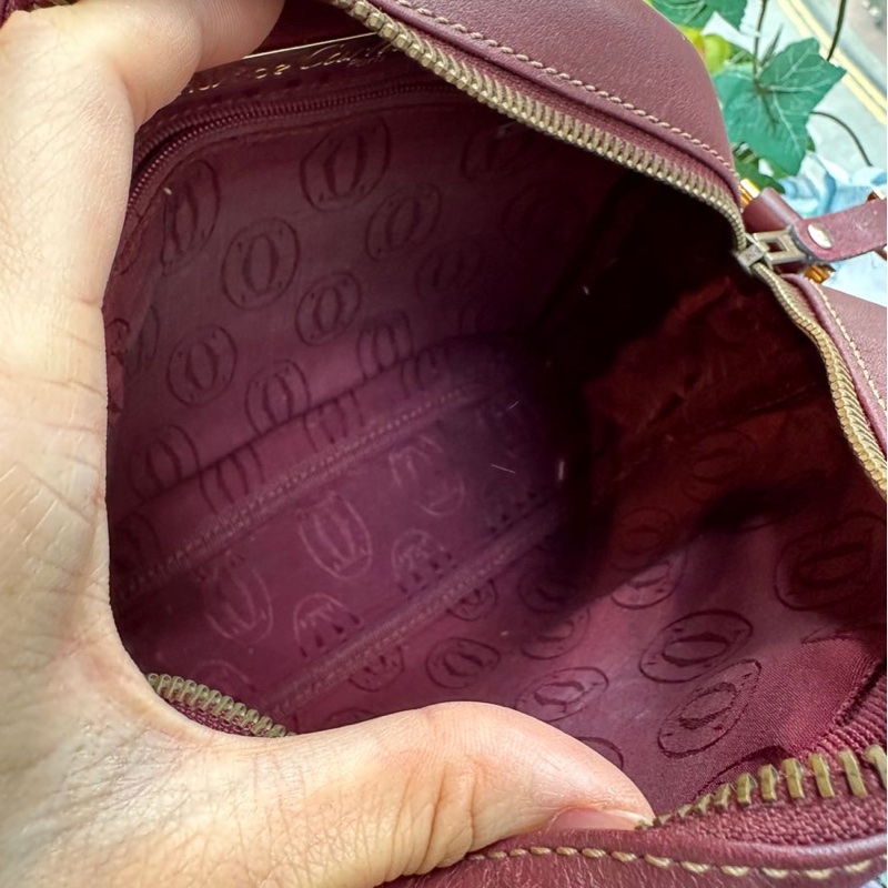 卡地亞 手提包  側背包 斜背包 流蘇包 豆腐包 單肩包 休閒包 棗紅色 酒紅色 中古包 經典款 cartier vintage bag burgundy-16