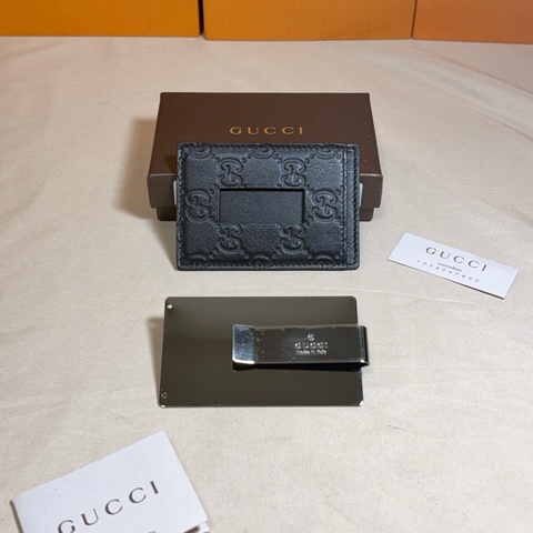 ✨近新閒置 Gucci 古馳 黑老花壓紋卡夾 鈔票夾 兩用