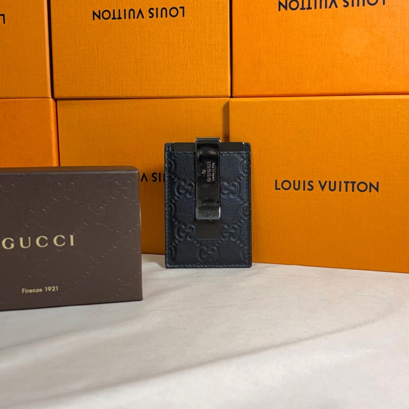 ✨近新閒置 Gucci 古馳 黑老花壓紋卡夾 鈔票夾 兩用-1