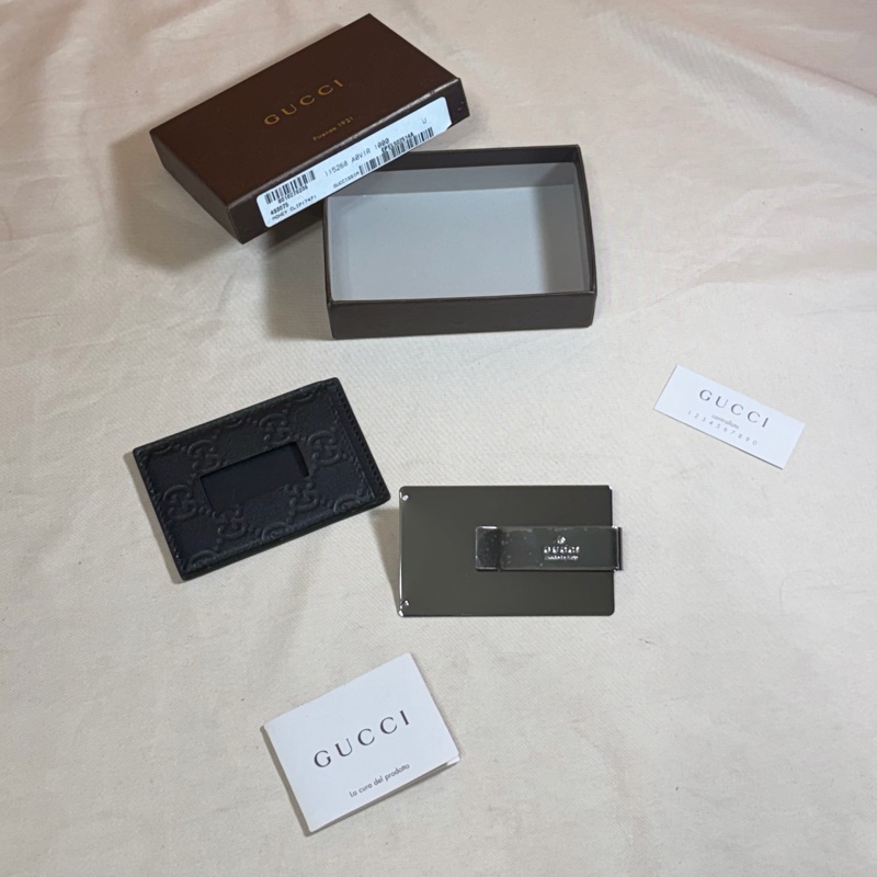 ✨近新閒置 Gucci 古馳 黑老花壓紋卡夾 鈔票夾 兩用-2