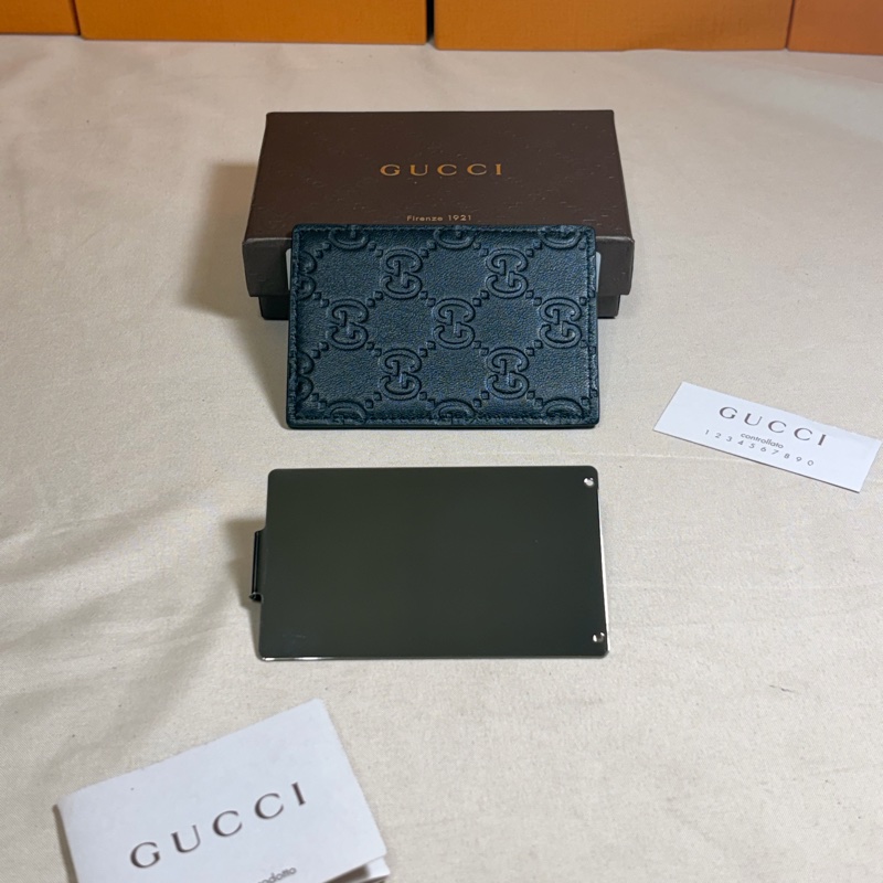 ✨近新閒置 Gucci 古馳 黑老花壓紋卡夾 鈔票夾 兩用-3