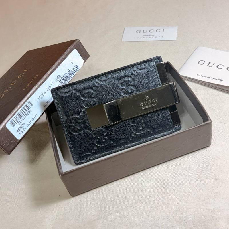 ✨近新閒置 Gucci 古馳 黑老花壓紋卡夾 鈔票夾 兩用-9