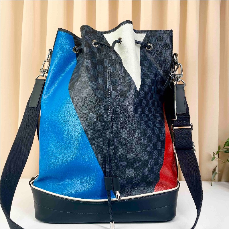 LV 路易威登限量款 棋盤格美洲杯男士手提單肩 水桶包 帶肩帶-5