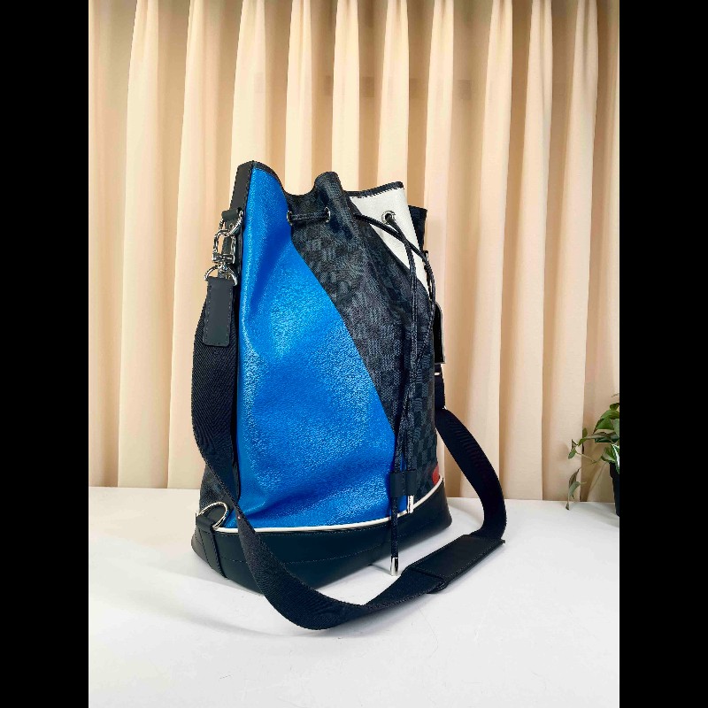 LV 路易威登限量款 棋盤格美洲杯男士手提單肩 水桶包 帶肩帶-3